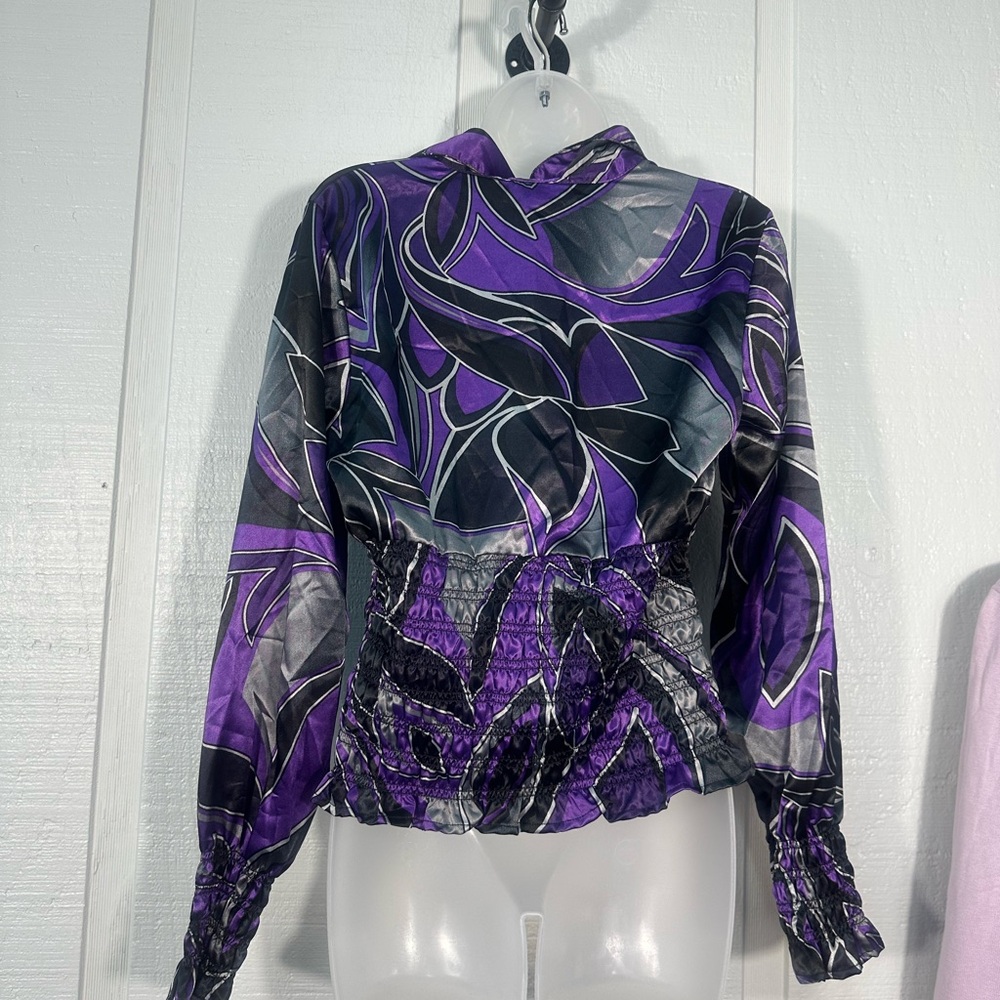 MKM Designs Vintage Women’s Purple Geometric Print Top Size Large EUC - Picture 5 of 6